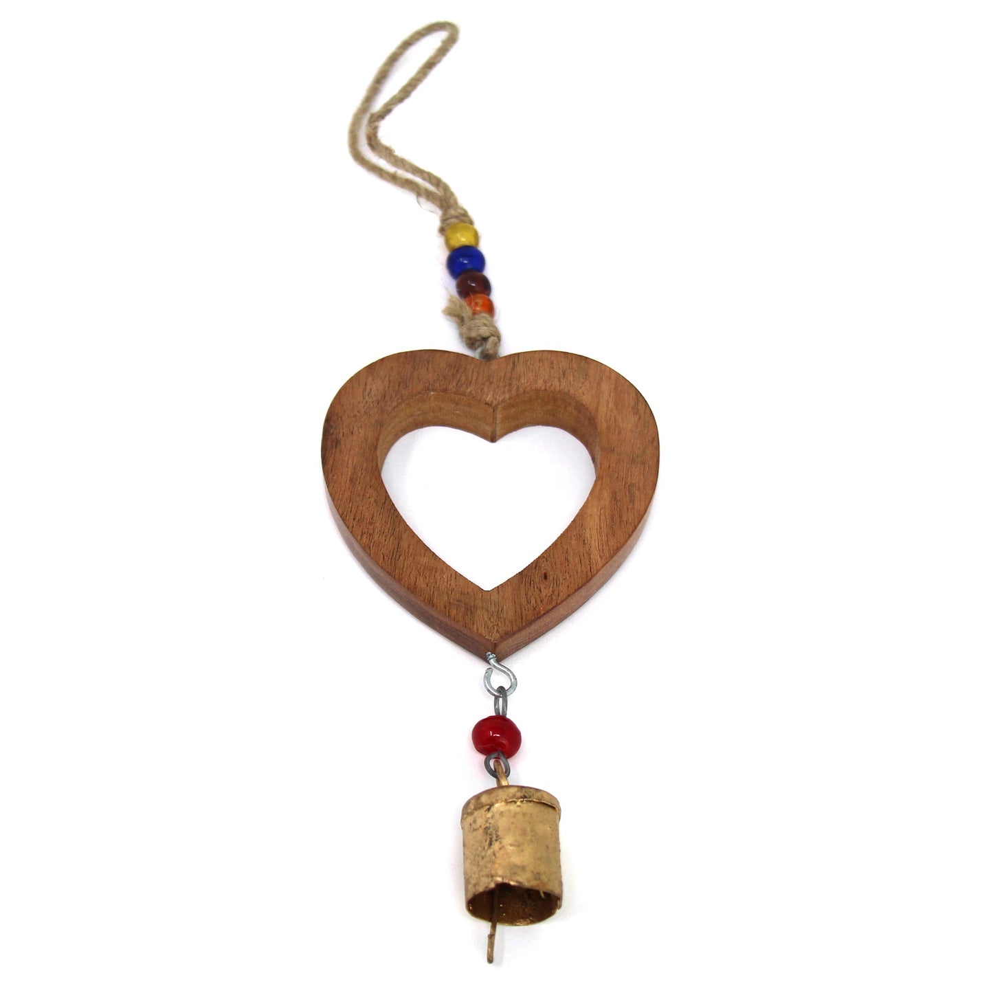 Handcrafted Wood Heart Chime with Iron Bell