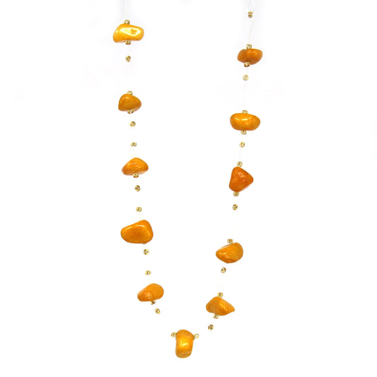 Floating Stone & Maasai Bead Necklace, Pumpkin Spice