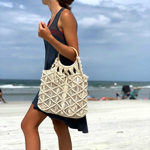 Macrame Bag with Wooden Handle