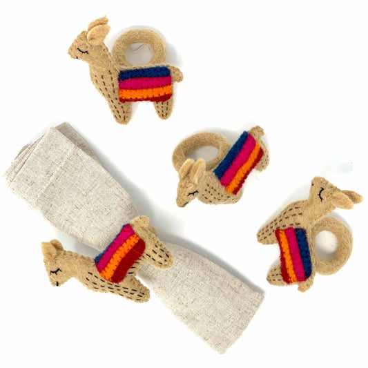 Llama Napkin Rings, Set of Four Tan - Global Groove (T)