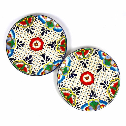 Dinner Plates 11.8in - Dots and Flowers, Set of Two - Encantada