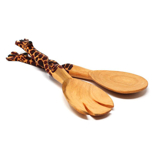 Hand-Carved Giraffe Salad Serving Set - Jedando Handicrafts