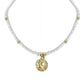 White Glass Bead Choker with Brass Coin Pendant