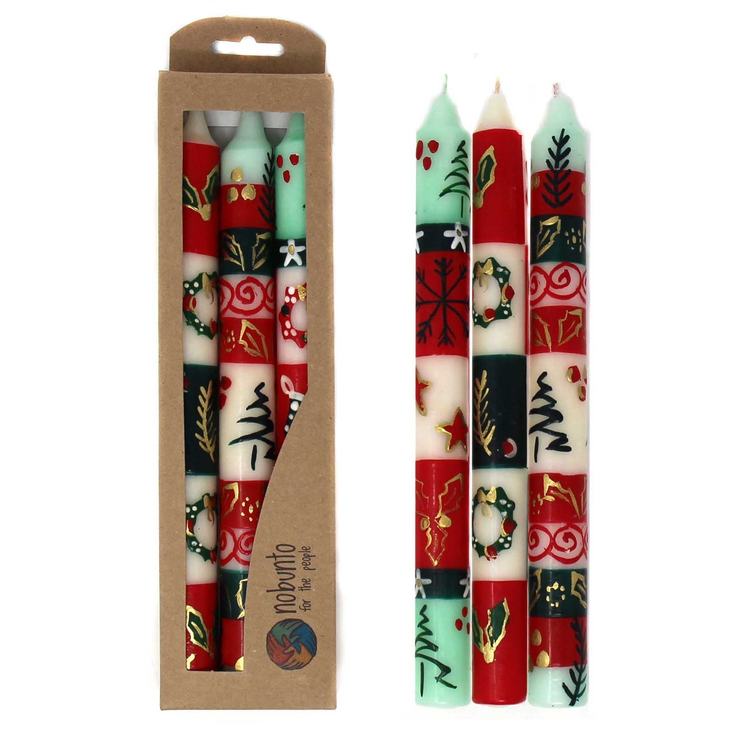 Set of Three Boxed Tall Hand-Painted Candles - Ukhisimui Design - Nobunto