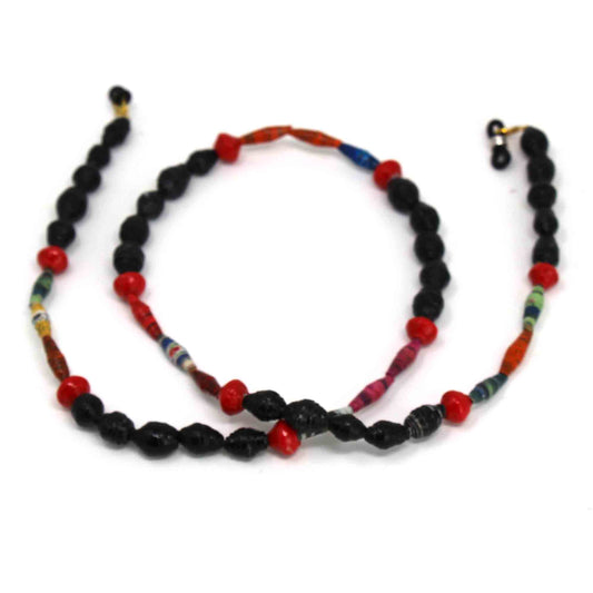 Face Mask/Eyeglass Paper Bead Chain, Black and Red