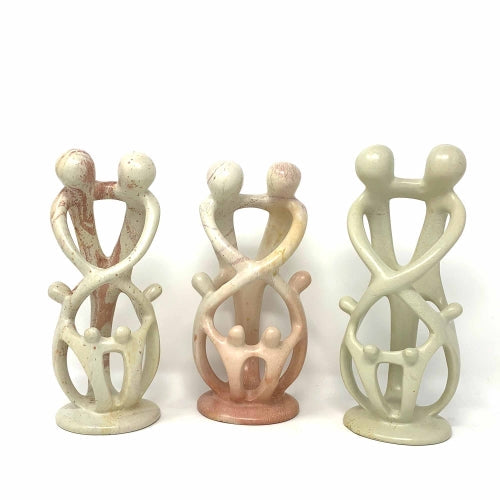 Natural 8-inch Tall Soapstone Family Sculpture - 2 Parents 4 Children - Smolart