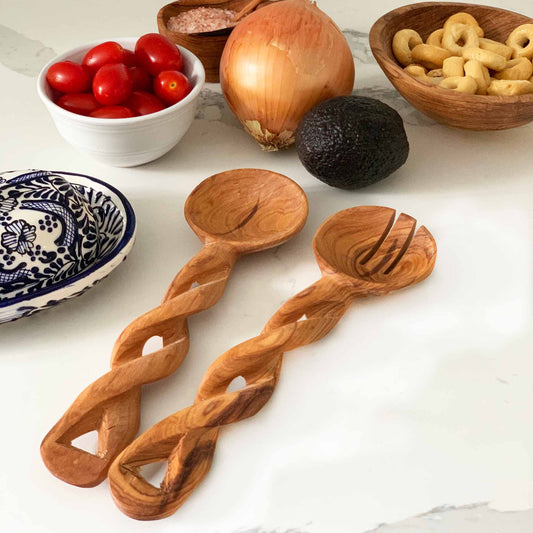 8-Inch Hand-Carved Kenyan Salad Serving Set - Jedando Handicrafts