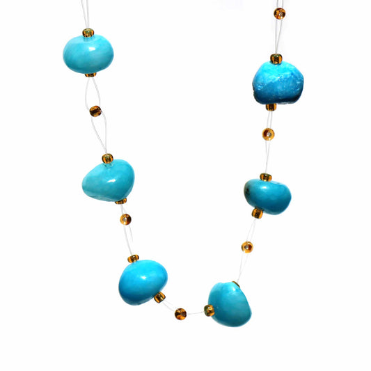 Floating Stone & Maasai Bead Necklace, Turquoise