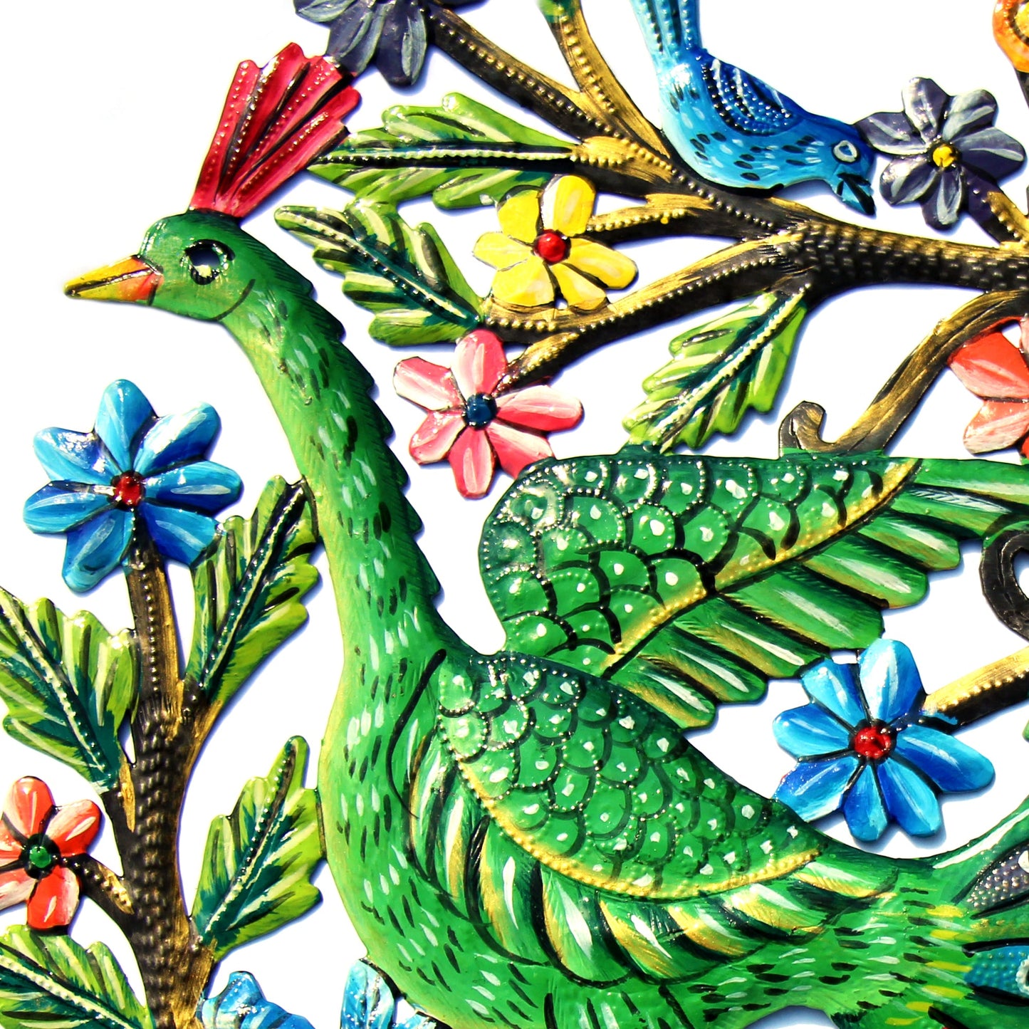 Peacock in Tree Haitian Metal Drum Wall Art