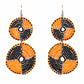 Maasai Bead Double Circle Dangle Earrings, Mango Orange and Black