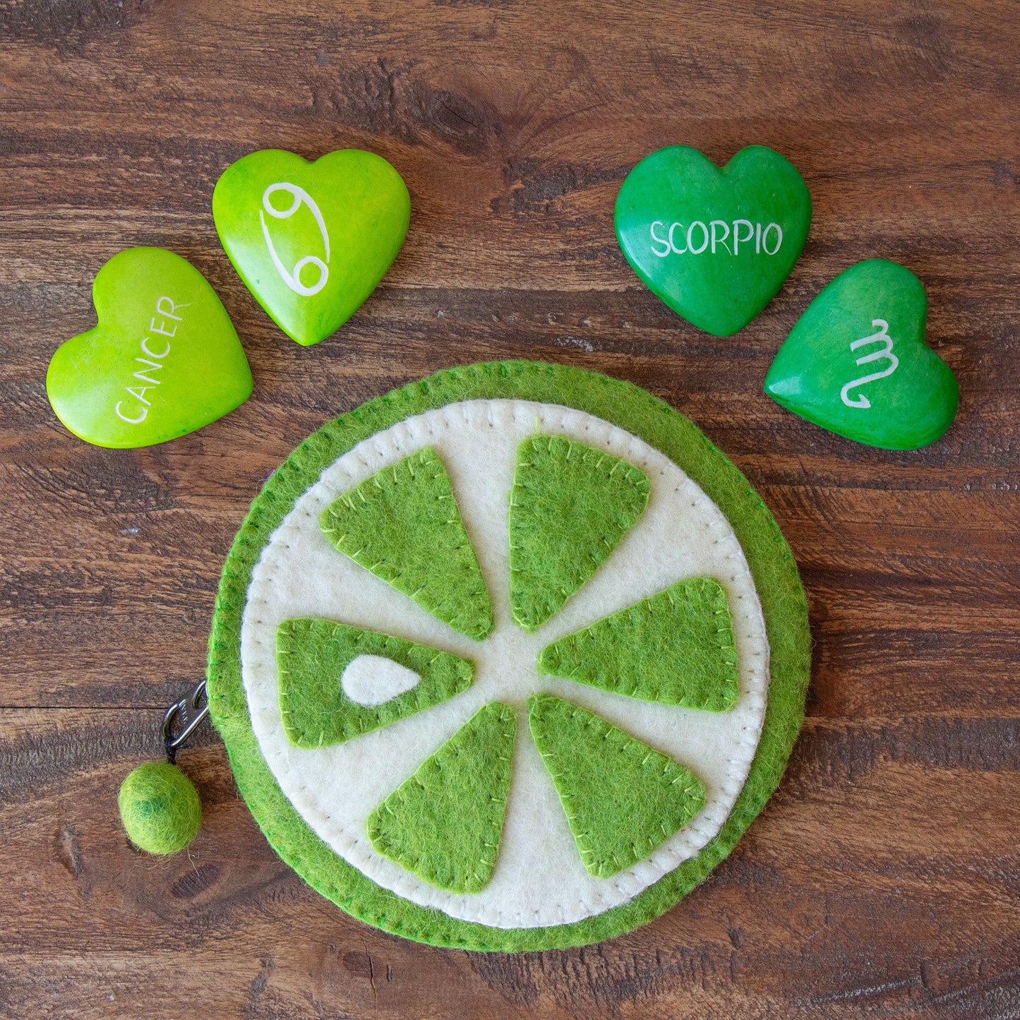 Handmade Felt Fruit Coin Purse - Lime - Global Groove (P)