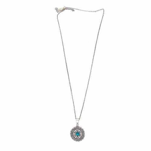 Jali Floral Turquoise Pendant Brass Necklace