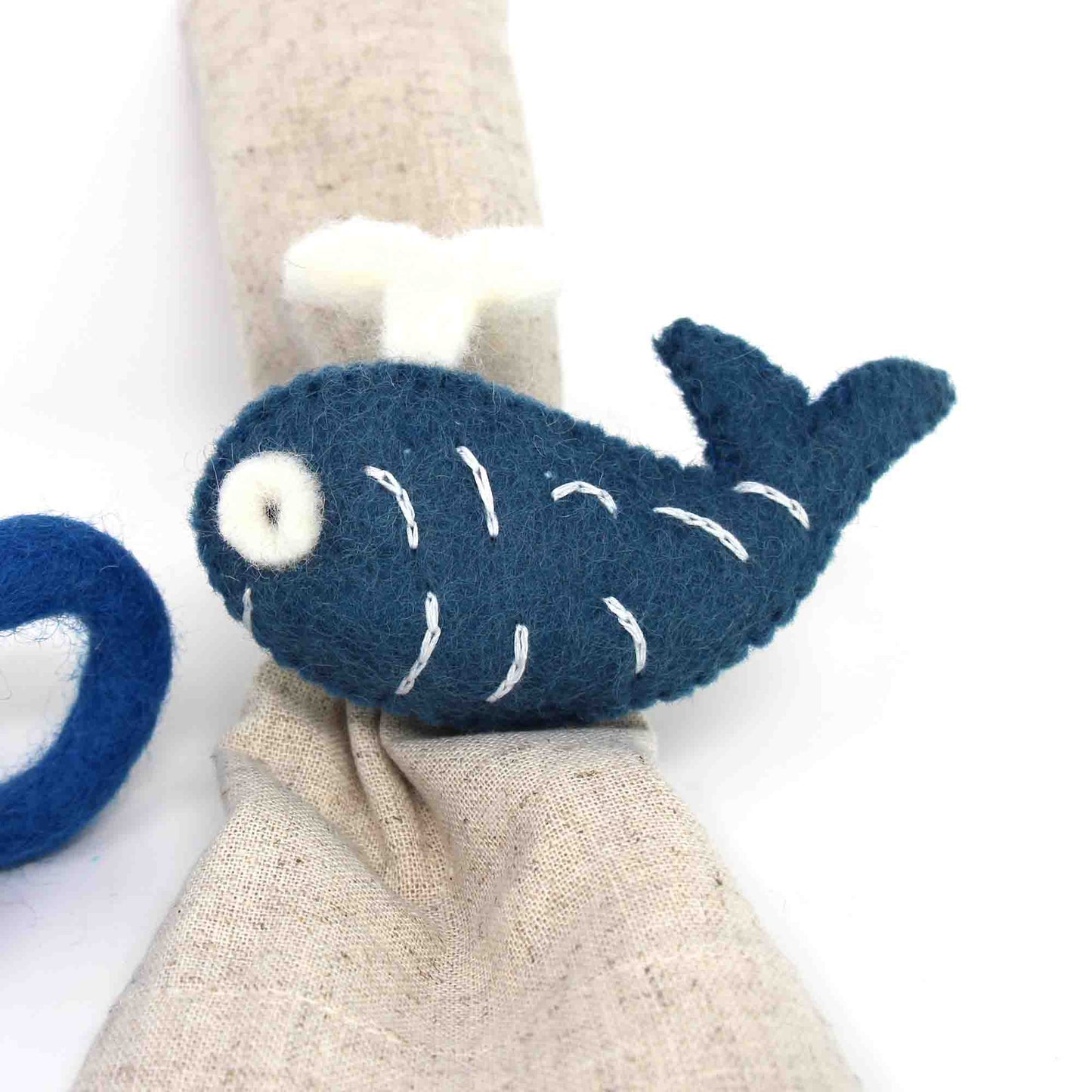 Nautical Shark, Whale & Seahorse Felt Napkin Rings, Set of 4