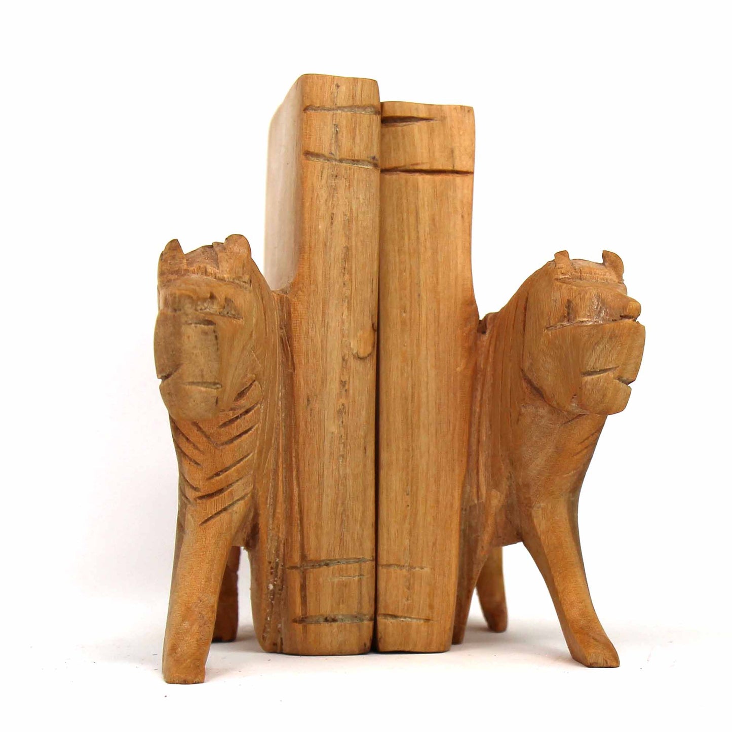 Carved Wood Lion Book Ends, Set of 2