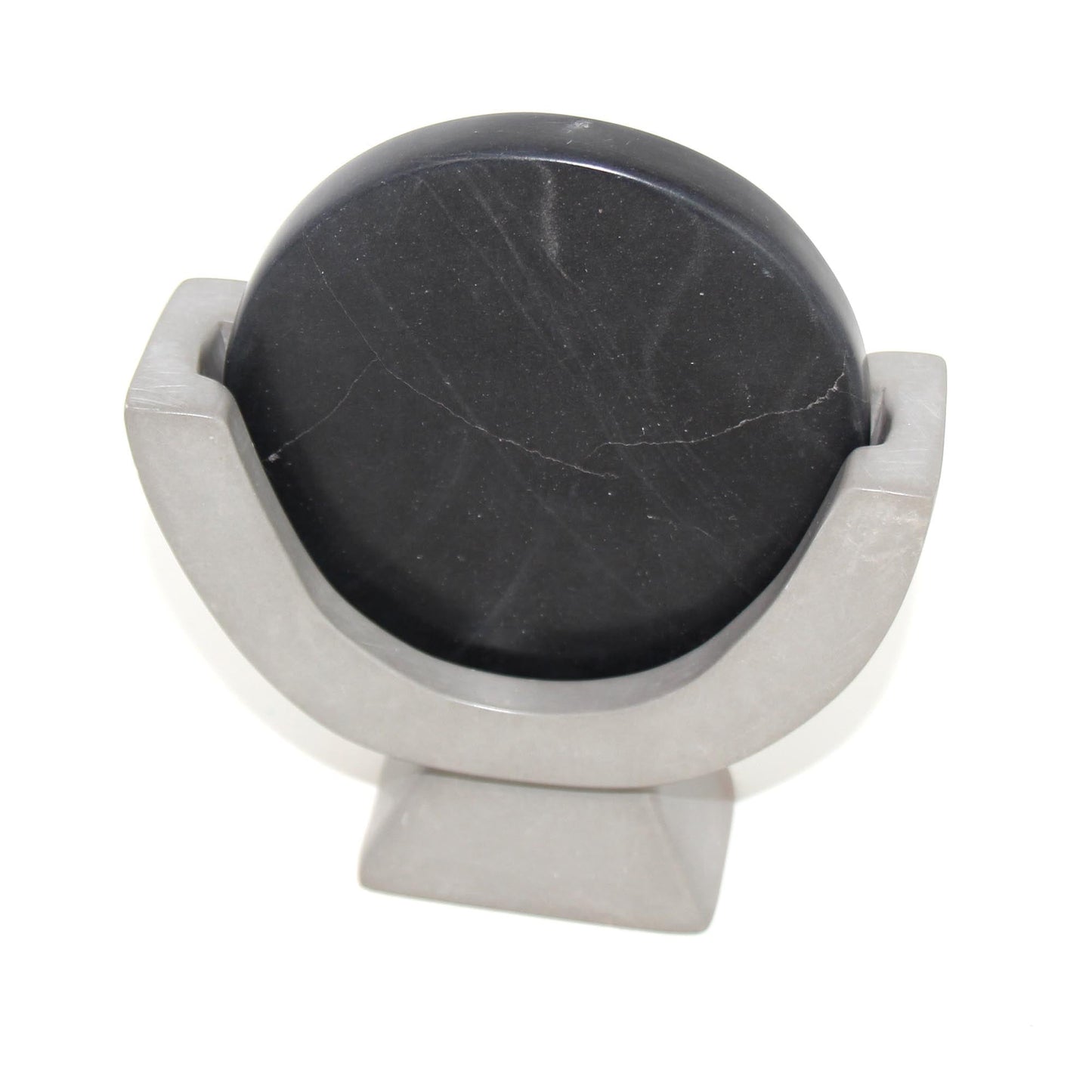 Compass Soapstone Sculpture, Dark Gray Stone