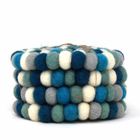 Ice Blue Felt Ball Coasters, Set of 4