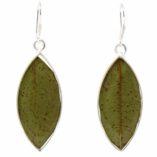 Earrings, Natural Leaf in Resin