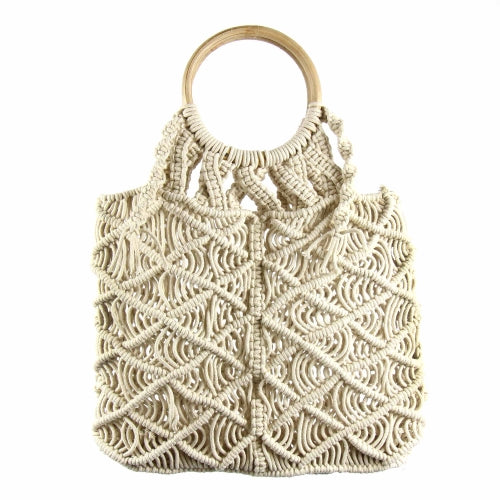 Macrame Bag with Wooden Handle