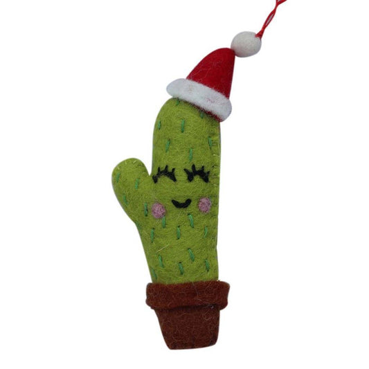 Santa Hat Cactus Felt Ornament - Global Groove (H)