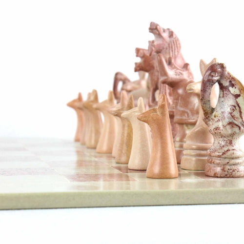 Hand Carved Soapstone Animal Chess Set - 15" Board - Smolart