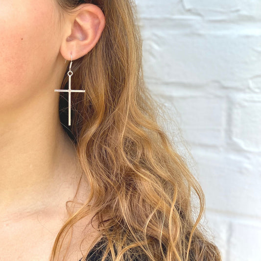 Sterling Silver Cross Drop Earrings