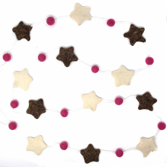 Hand Crafted Felt from Nepal: Stars Garland, Grey/Pink