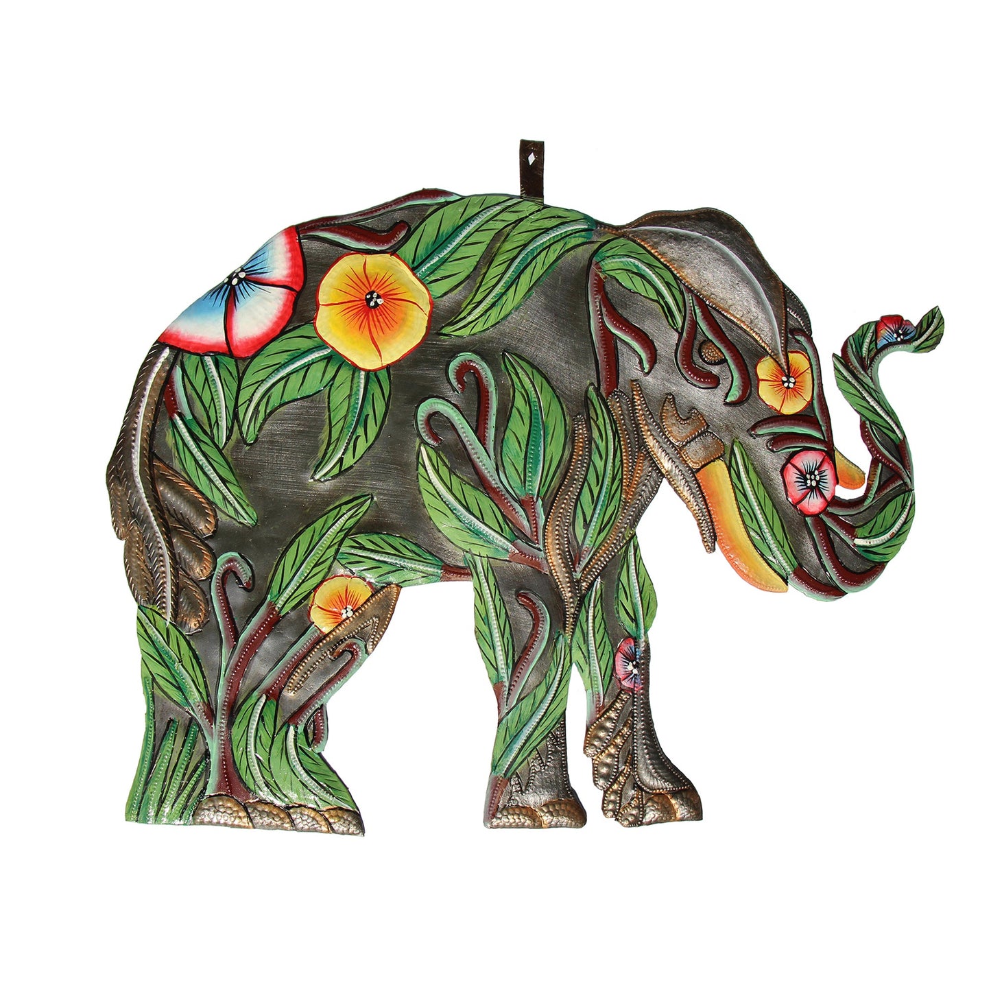 Hibiscus Elephant Haitian Metal Drum Art