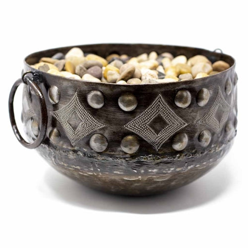 Large Hammered Metal Container with Round Handles - Croix des Bouquets