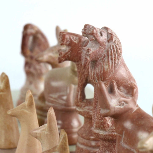 Hand Carved Soapstone Animal Chess Set - 15" Board - Smolart