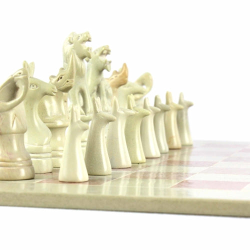 Hand Carved Soapstone Animal Chess Set - 15" Board - Smolart